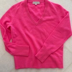 White + Warren Hot Pink V-Neck cashmere Sweater